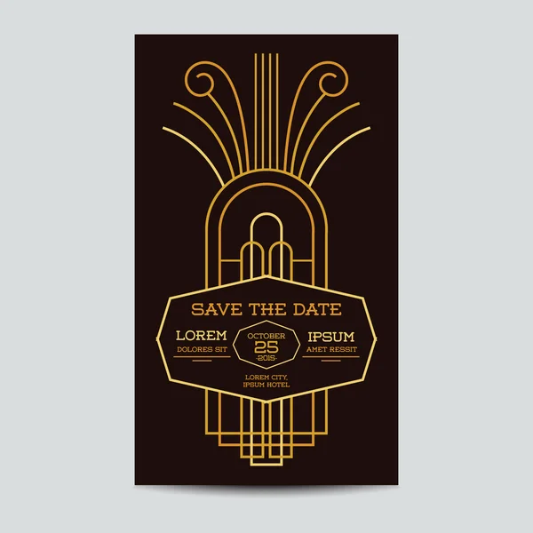 Guardar la fecha - Tarjeta de invitación de la boda - Art Deco Vintage Style — Vector de stock