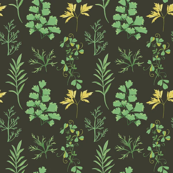 Sfondo floreale - Foglie ed erbe - acquerello disegnato a mano — Vettoriale Stock