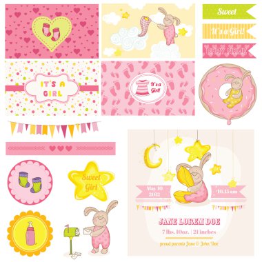 Scrapbook tasarım öğeleri - bebek duş bunny Tema - vektör