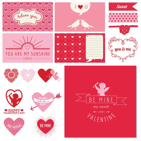 Karalama defteri tasarım kümesi - Sevgililer günü kalpleri - vektör — Stok Vektör