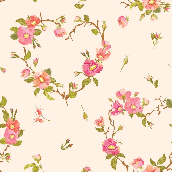 Fondo de la flor - Floral sin costuras Shabby Chic Patrón — Vector de stock