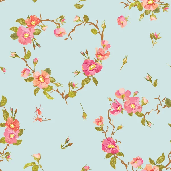 Fondo de la flor - Floral sin costuras Shabby Chic Patrón — Vector de stock