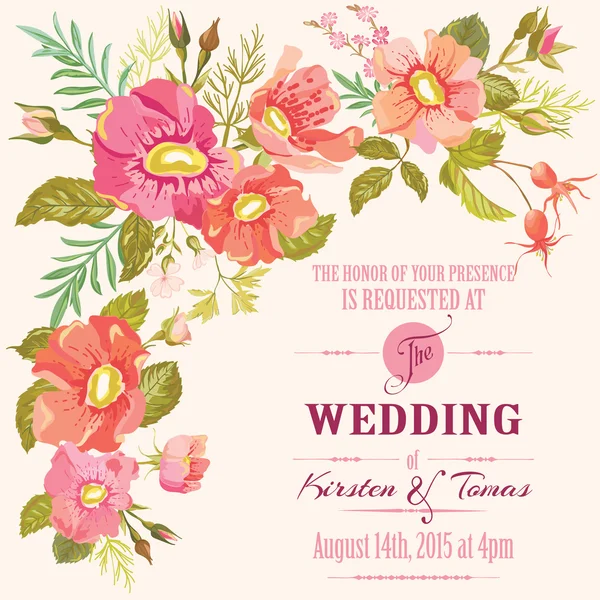 Bruiloft bloemen uitnodigingskaart - Bewaar deze datum - in vector — Stockvector
