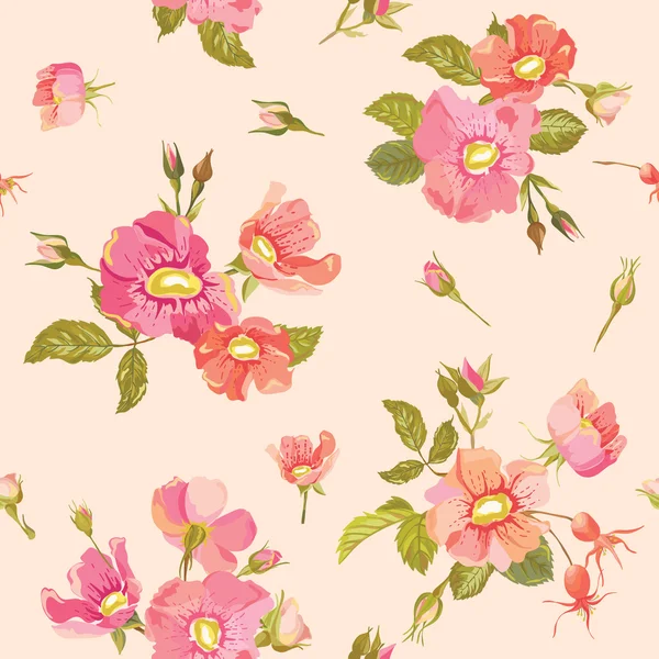 Rose sfondo senza cuciture floreale Shabby Chic Pattern — Vettoriale Stock