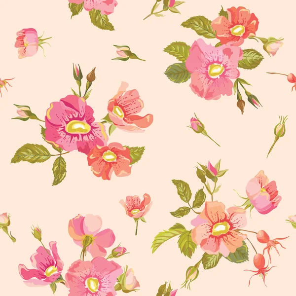 Fundo de rosas - Padrão de chique Shabby Floral sem costura — Vetor de Stock