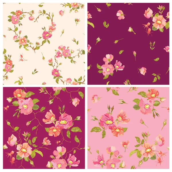 Rosensatz Hintergrund - nahtlose florale Shabby-Chic-Muster — Stockvektor