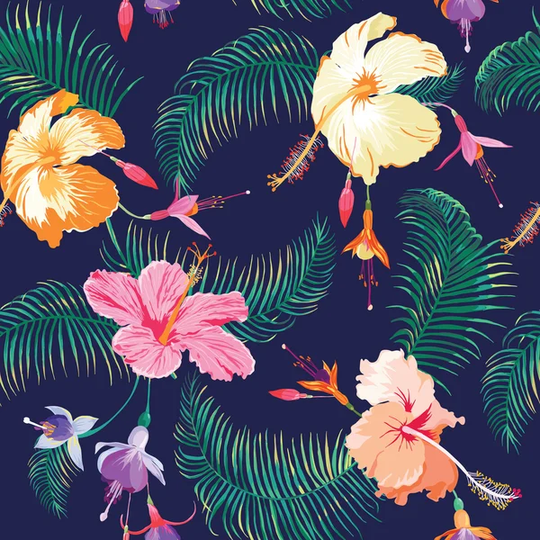 Tropical Flower Background - Vintage Seamless Pattern — Stock Vector