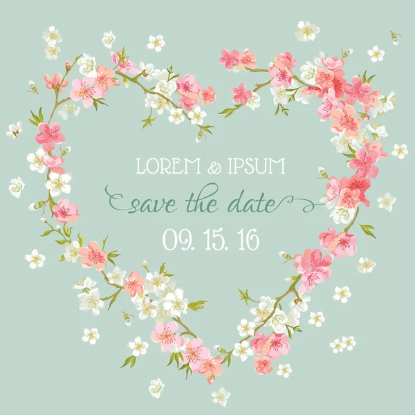 Carte d'invitation de mariage - Enregistrer la date - Carte Floral Rétro — Image vectorielle