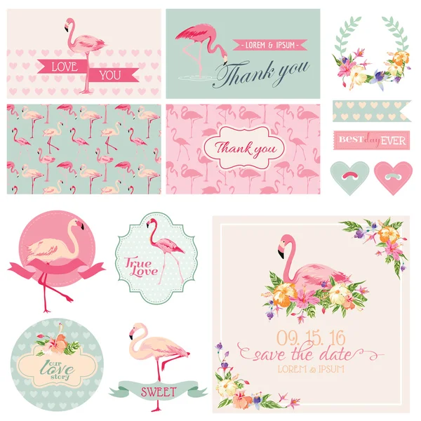 Flamingo Party Set - for Wedding, Bridal Shower, Party Decoration — Stock Vector