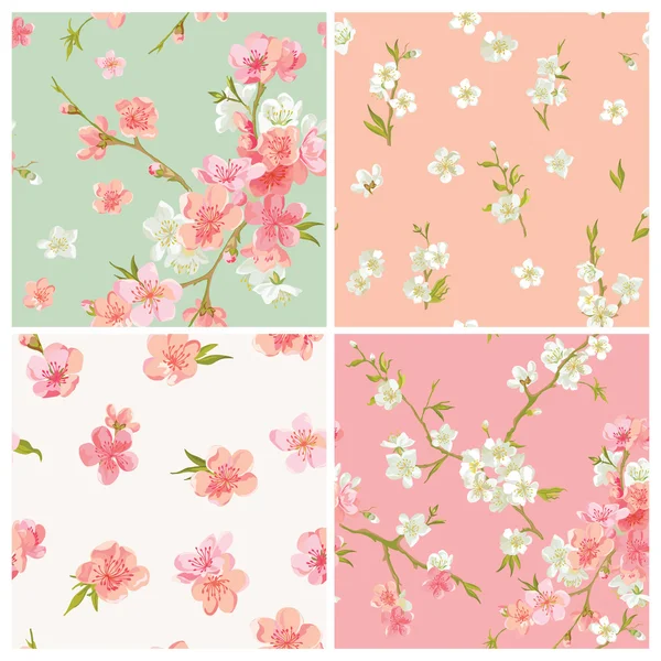Set of Spring Blossom Flowers Background — Stock Vector