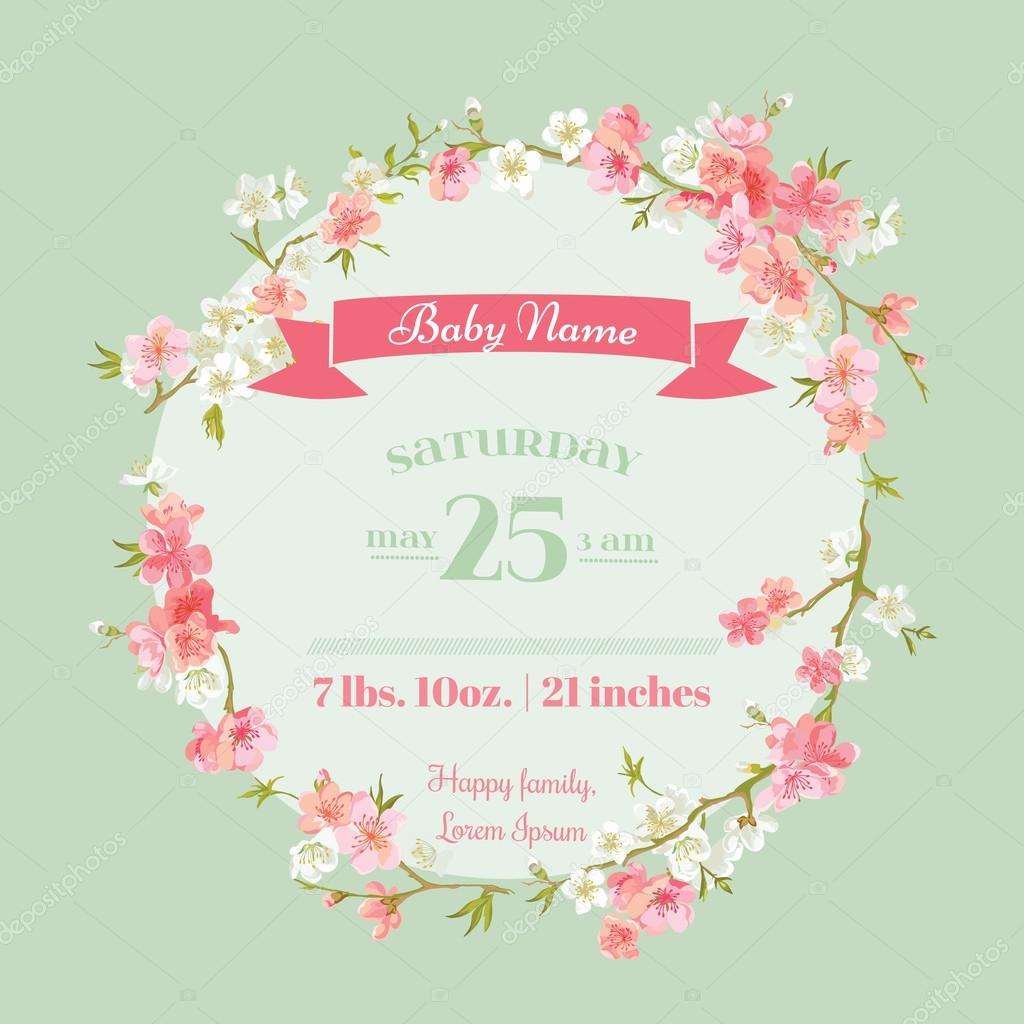 Baby Shower or Arrival Cards - with Spring Blossoms - in vector