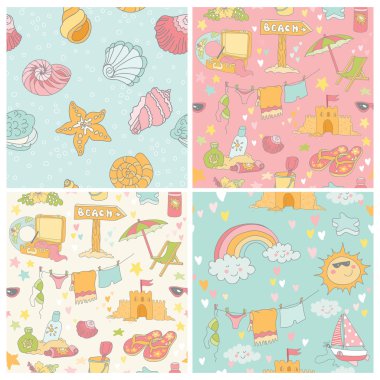 Sahil ve yaz arka plan - Dikişsiz desen