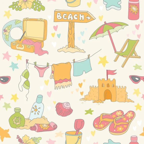 Seaside and Summer Background - Seamless Pattern - in vector — Stock Vector