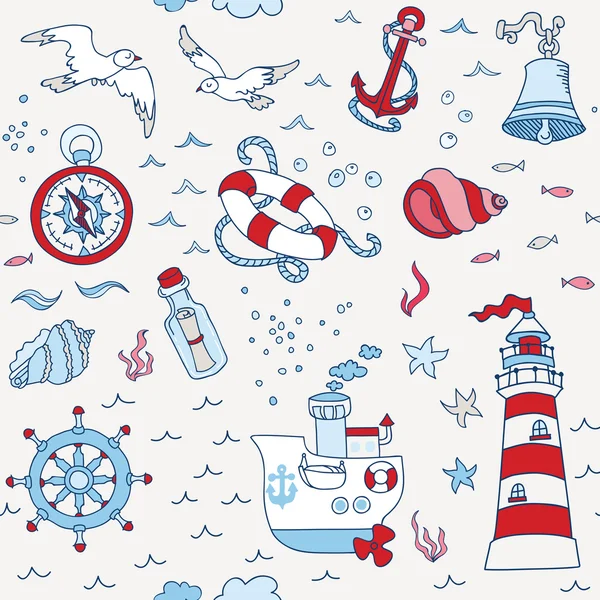 Nautical Sea Seamless Pattern - for scrapbook and design — Stock Vector