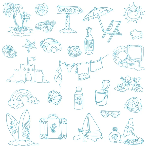 Playa y verano - elementos de diseño en el vector — Vector de stock