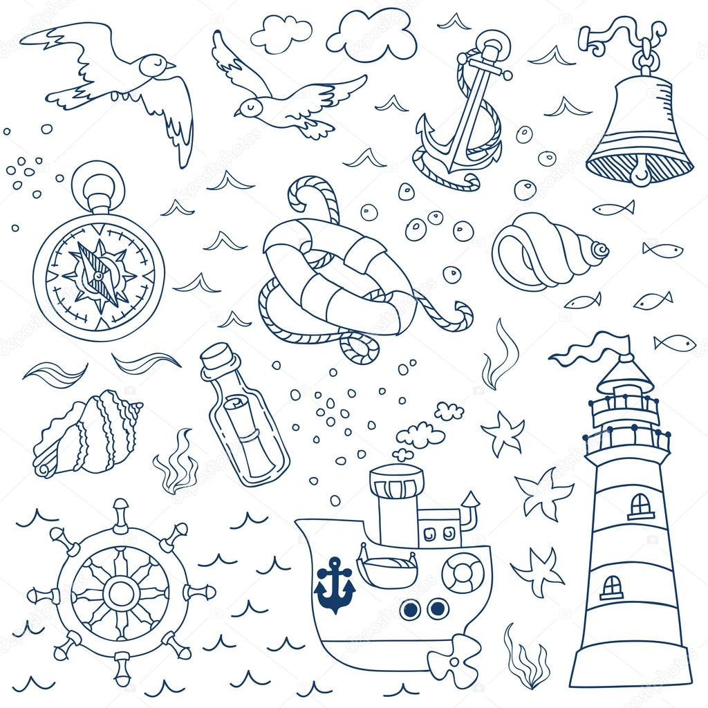 Nautical Sea Design Elements - for scrapbook and design in vector