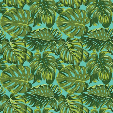 Tropikal yaprak - Dikişsiz desen - vektör arka plan