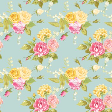 Sorunsuz çiçek Shabby Chic arka plan - Vintage gül çiçek