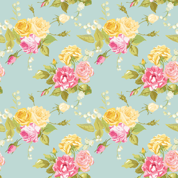Seamless Floral Shabby Chic Background - Vintage Roses Flower