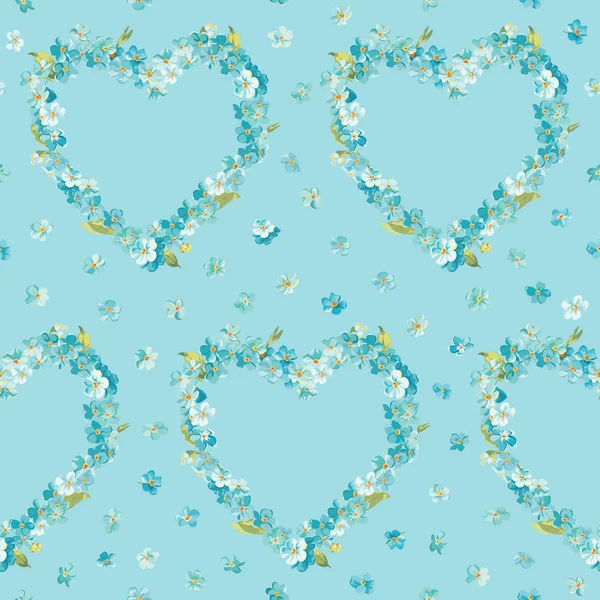 Spring Flowers Heart Background - Seamless Floral Shabby Chic Pattern — Stock Vector