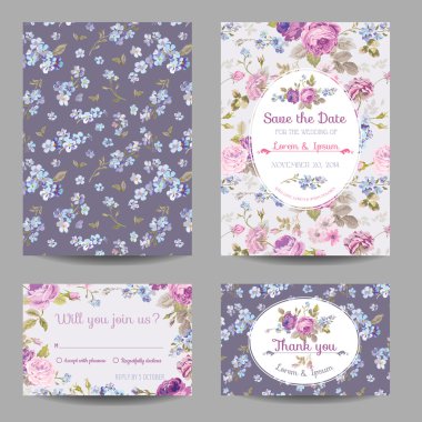 Daveti veya tebrik kartı Set - düğün, bebek duş için