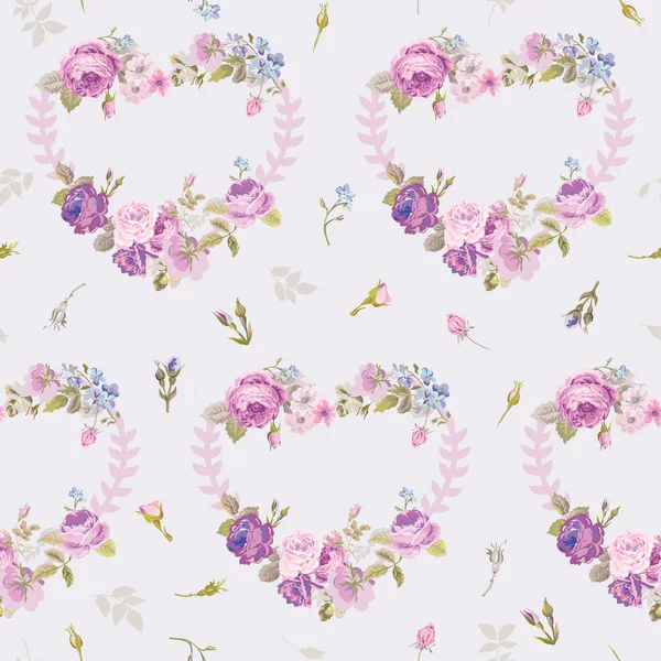 Printemps Coeurs Fleurs milieux - Sans couture Floral Shabby Chic Pattern — Image vectorielle