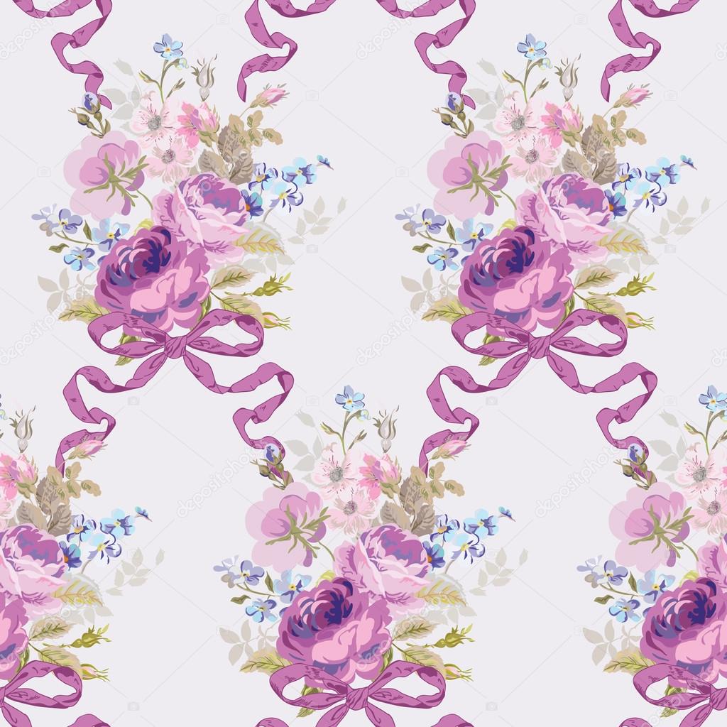Spring Flowers Backgrounds - Seamless Floral Shabby Chic Pattern