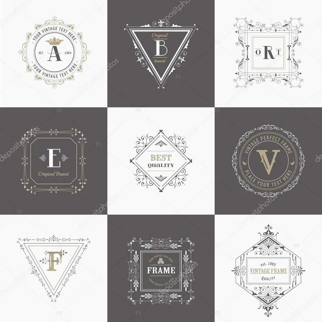 Vector Set: Vintage Frames and Banners, Calligraphic Design Elements and Monograms