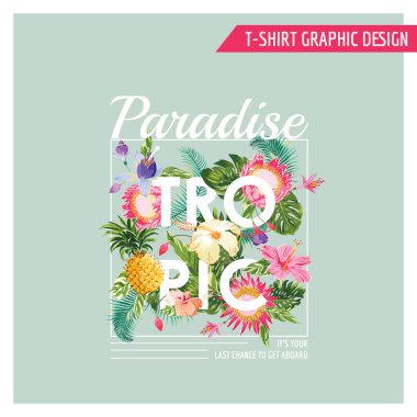 tropik çiçekler grafik tasarım - moda, t-shirt için yazdırır