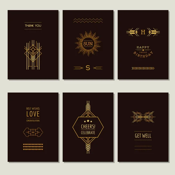 Conjunto de tarjetas Art Deco y marcos Vintage - en vector — Vector de stock