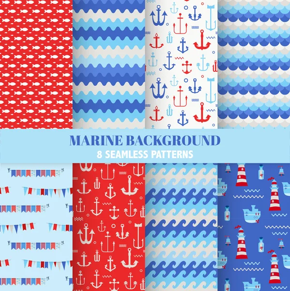 Set of Marine Backgrounds - Seamless Sea Time Pattern — Stock Vector