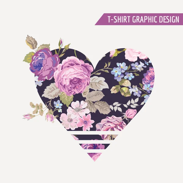Floral Heart Graphic Design - para camisetas, moda, estampados — Archivo Imágenes Vectoriales