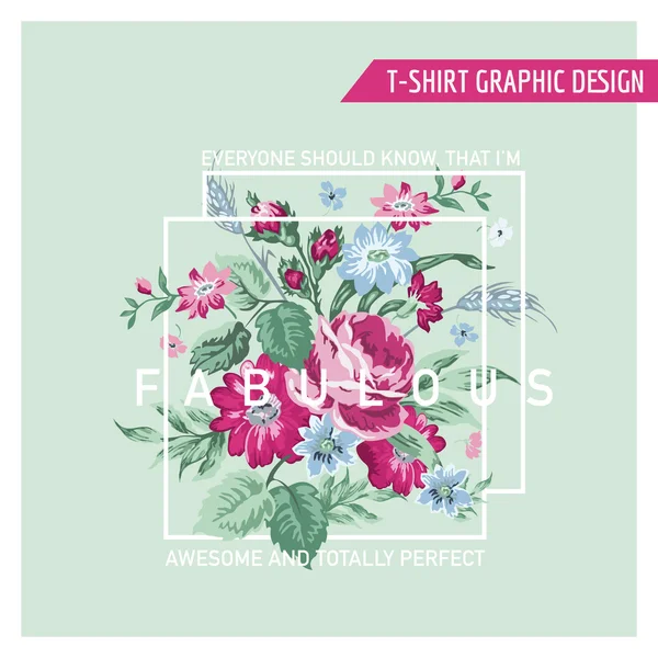 Blommig Grafisk Design - för t-shirt, mode, skriver ut - i vektor — Stock vektor