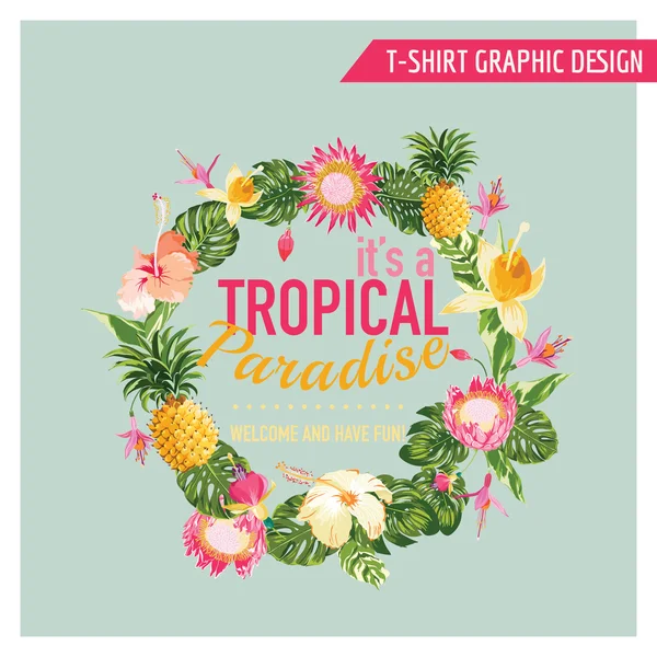 Flores tropicais Design Gráfico - para t-shirt, moda, estampas — Vetor de Stock