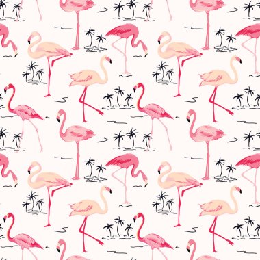 Flamingo kuşu arka plan - Retro Dikişsiz desen vektör