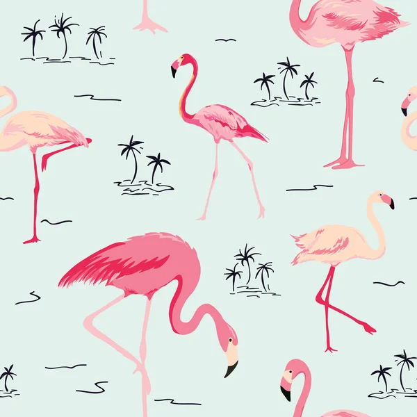 Flamingo Bird Background - Retro seamless pattern in vector — Stock Vector