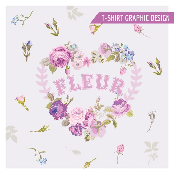 Diseño Gráfico Floral Shabby Chic - para camisetas, moda, estampados — Vector de stock