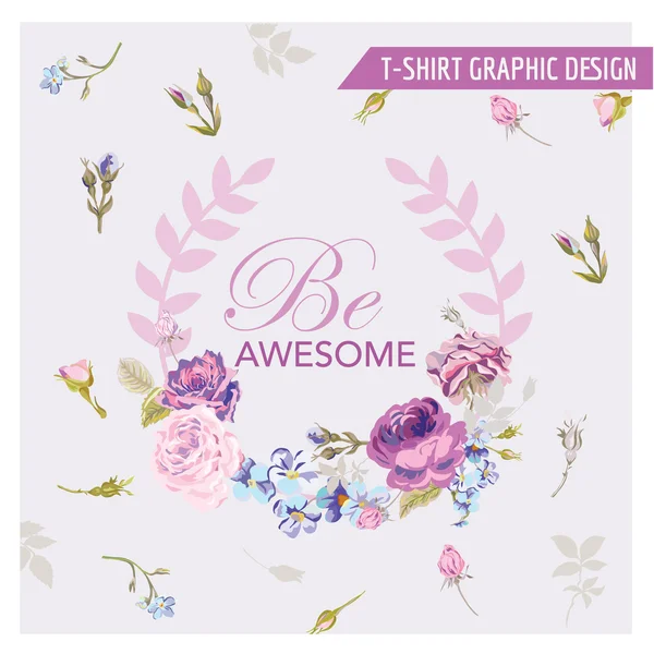 Floral Shabby Chic Graphic Design - for t-shirt, fashion, prints — Stock Vector