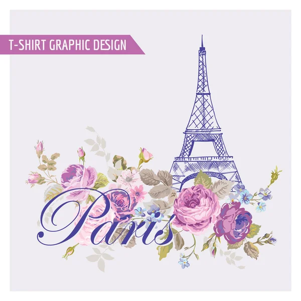 Blommig paris grafisk design - för t-shirt, mode, skriver utKvětinové Paříž grafický design - pro tričko, móda, tiskne - vektor — Stock vektor