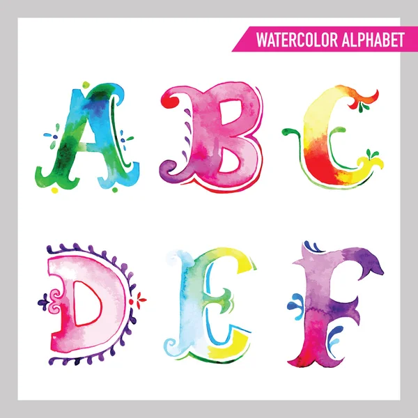 Aquarel alfabet. Aquarel lettertype. ABC geschilderd Letters. — Stockvector
