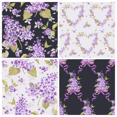 Bahar çiçekleri arka planlar - Dikişsiz çiçek Shabby Chic desen kümesi