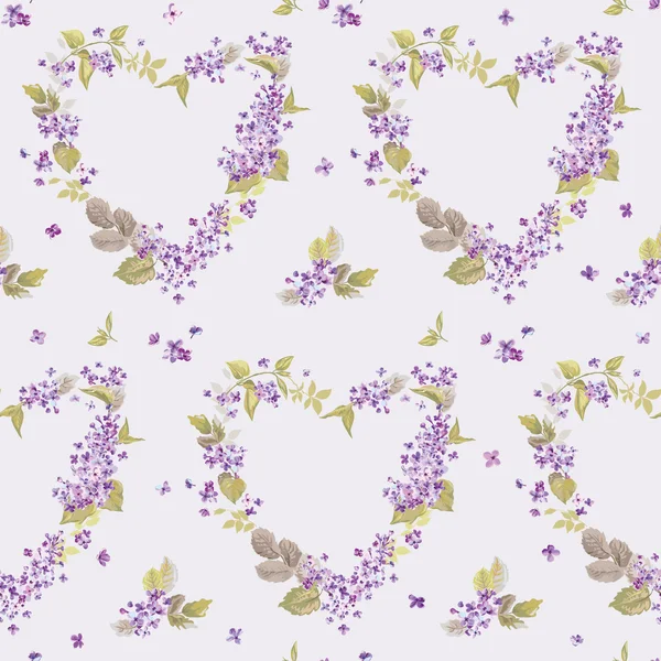 Primavera corações flores fundos - Sem costura Floral Shabby Chic Pattern — Vetor de Stock