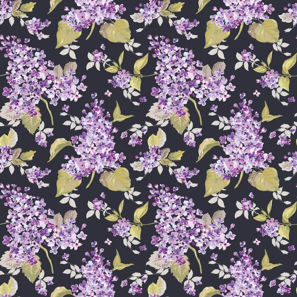复古花卉紫丁香背景-无缝设计，打印模式 — 图库矢量图片