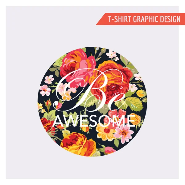 Floral Shabby Chic Graphic Design - per t-shirt, moda, stampe — Vettoriale Stock
