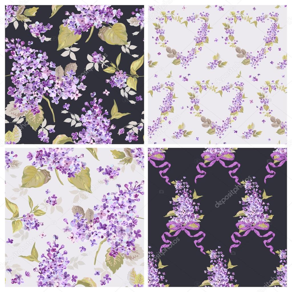 Set of Spring Flowers Backgrounds - Seamless Floral Shabby Chic Pattern