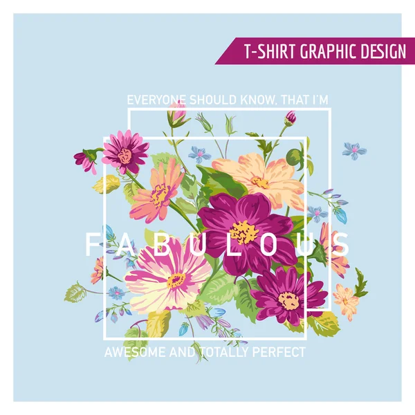 Çiçek grafik tasarım - t-shirt, moda, için - vektörde yazdırır — Stok Vektör