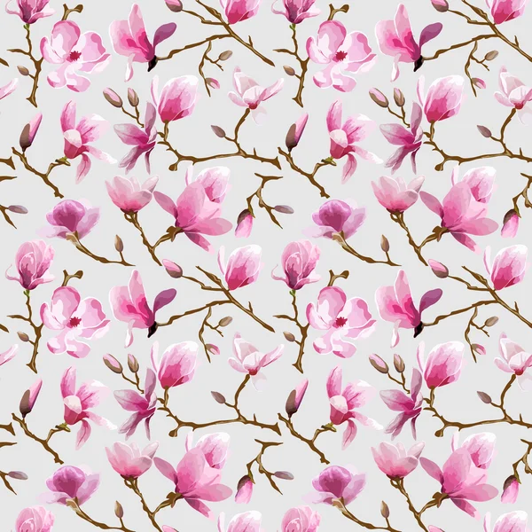Magnolia Flowers Background - Vintage Seamless Pattern — Stock Vector