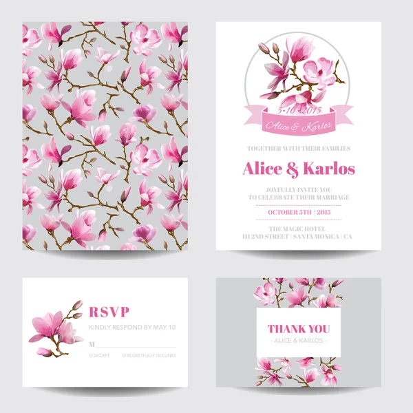 Ensemble de cartes d'invitation ou de vœux - pour mariage, douche de bébé — Image vectorielle