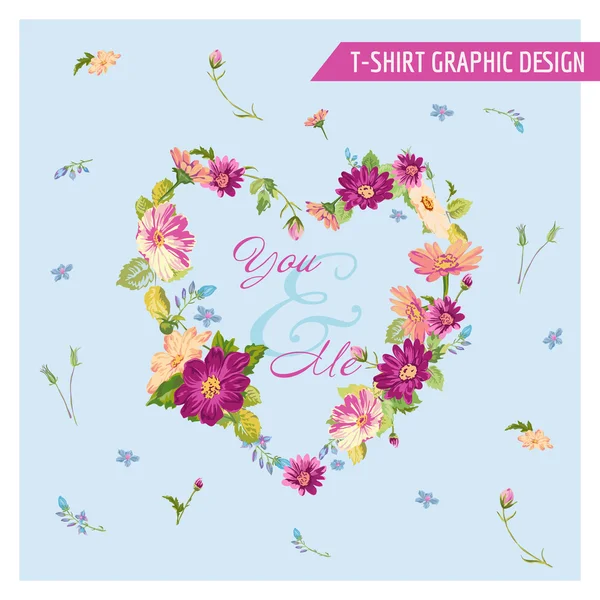Цветочный обшарпанный шикарный графический дизайн - для футболок, моды, гравюр — стоковый вектор