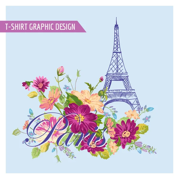 Floral Parijs grafisch ontwerp - voor t-shirt, mode, wordt afgedruktkwiatowy wzór graficzny Paryża - na t-shirt, moda, wydruki - w wektor — Stockvector